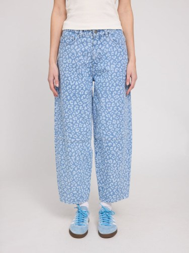 Print Barrel Leg Denim Pants li blue pri
